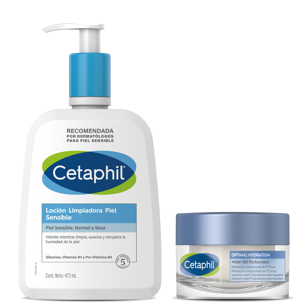 Kit Limpiador Piel Sensible Frasco 473 ml + Gel Hidratante Facial Water Gel 8 gr - Cetaphil